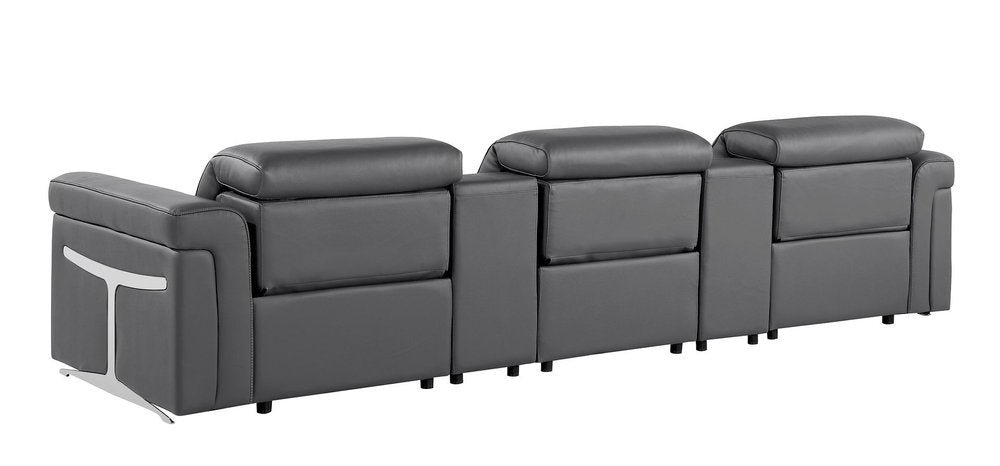 126" Beige Top Grain Leather Reclining Metal USB Sofa
