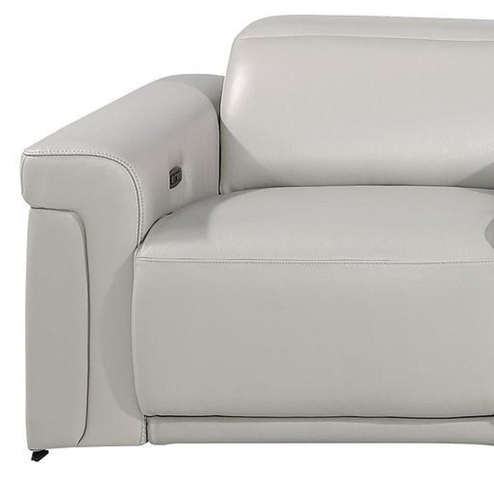126" Beige Top Grain Leather Reclining Metal USB Sofa