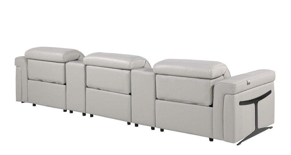 126" Beige Top Grain Leather Reclining Metal USB Sofa
