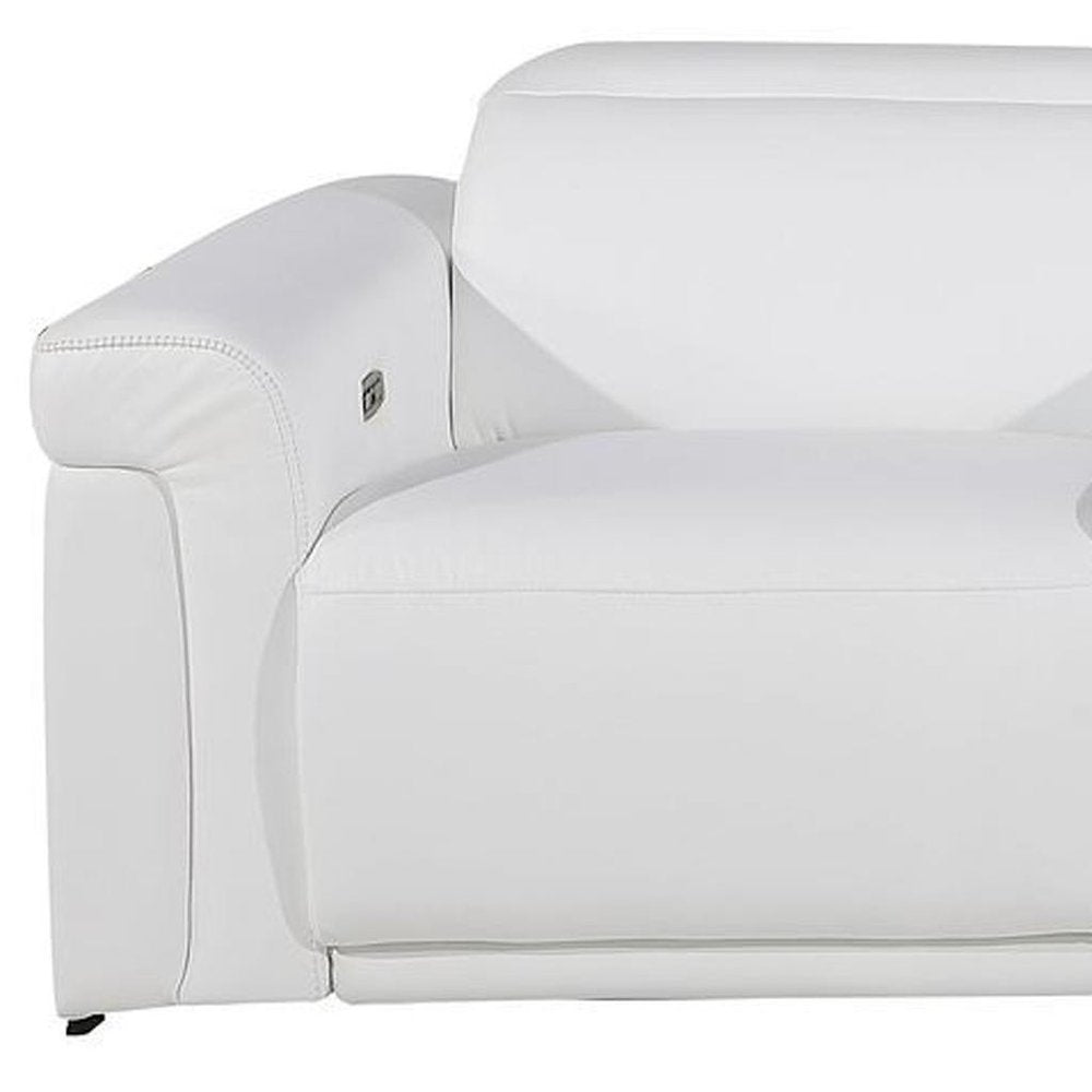 126" Beige Top Grain Leather Reclining Metal USB Sofa