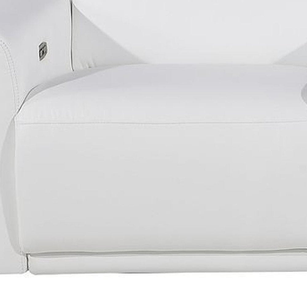 126" Beige Top Grain Leather Reclining Metal USB Sofa