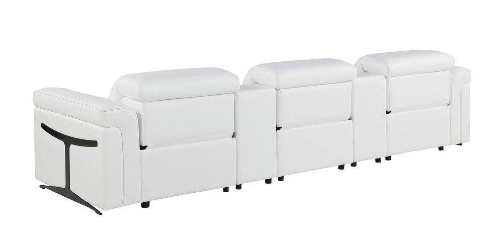 126" Beige Top Grain Leather Reclining Metal USB Sofa