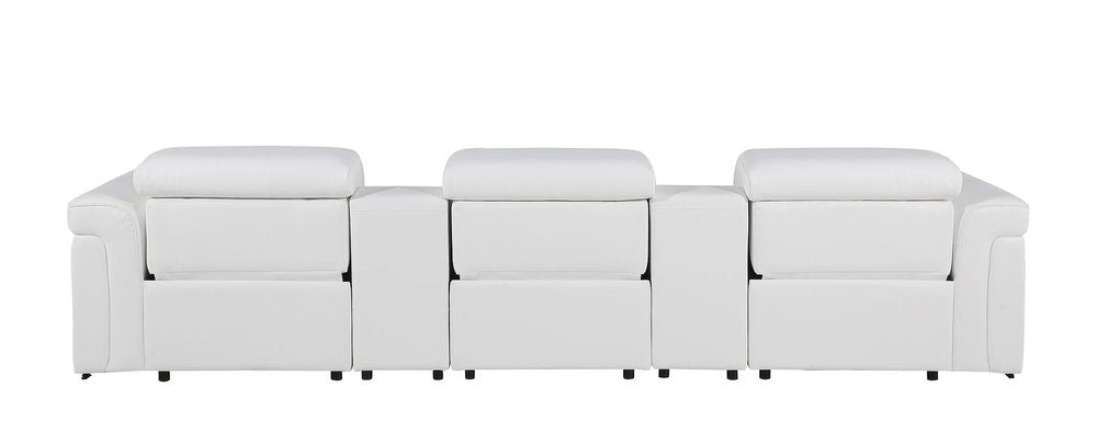 126" Beige Top Grain Leather Reclining Metal USB Sofa