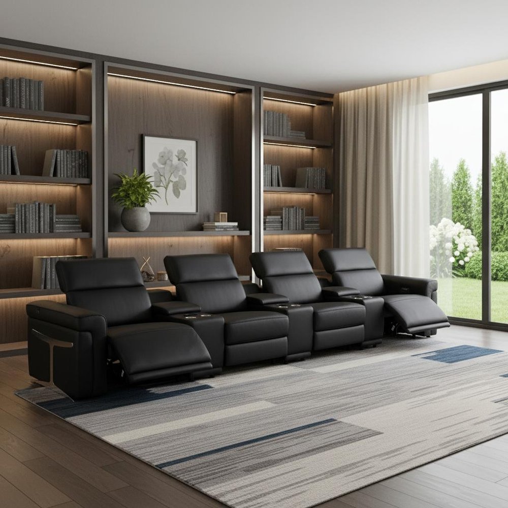 166" Beige Top Grain Leather Reclining Metal USB Sofa