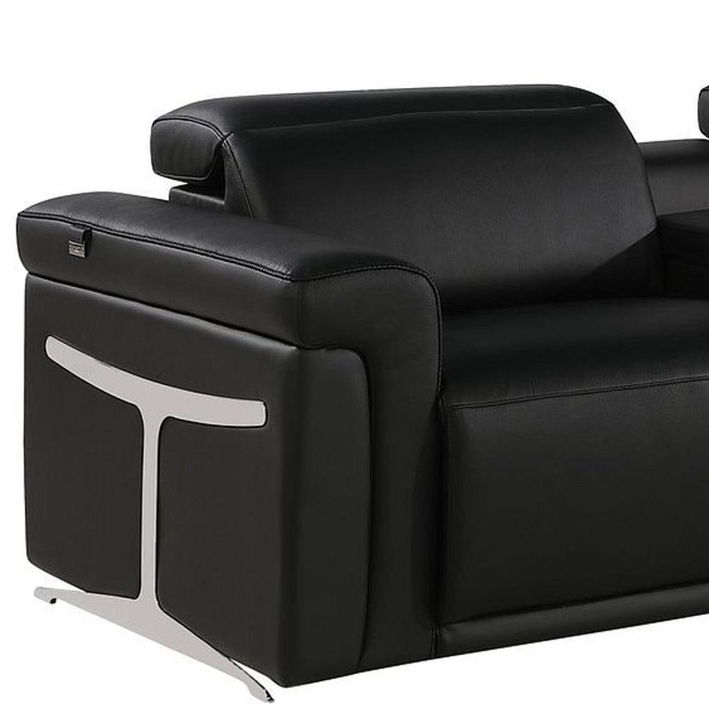 166" Beige Top Grain Leather Reclining Metal USB Sofa