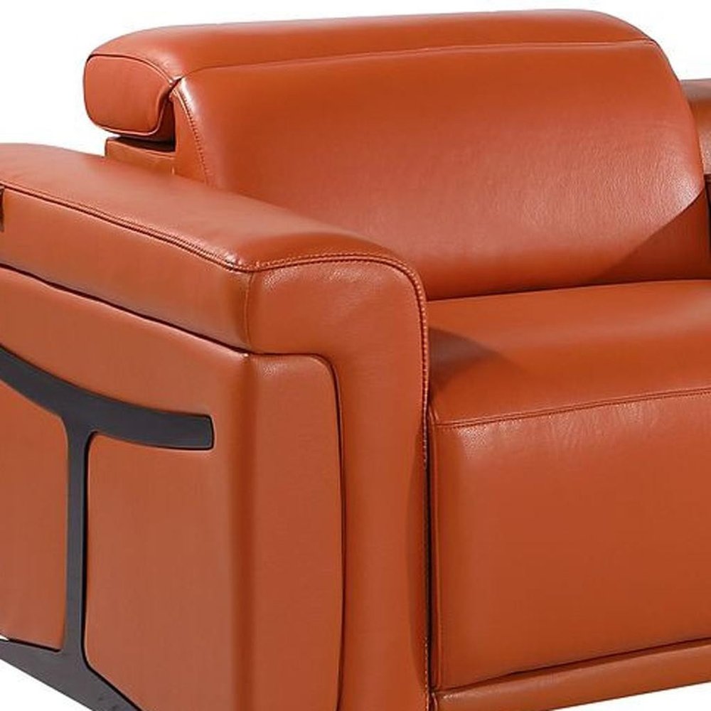 166" Beige Top Grain Leather Reclining Metal USB Sofa
