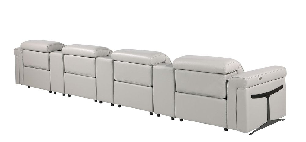 166" Beige Top Grain Leather Reclining Metal USB Sofa