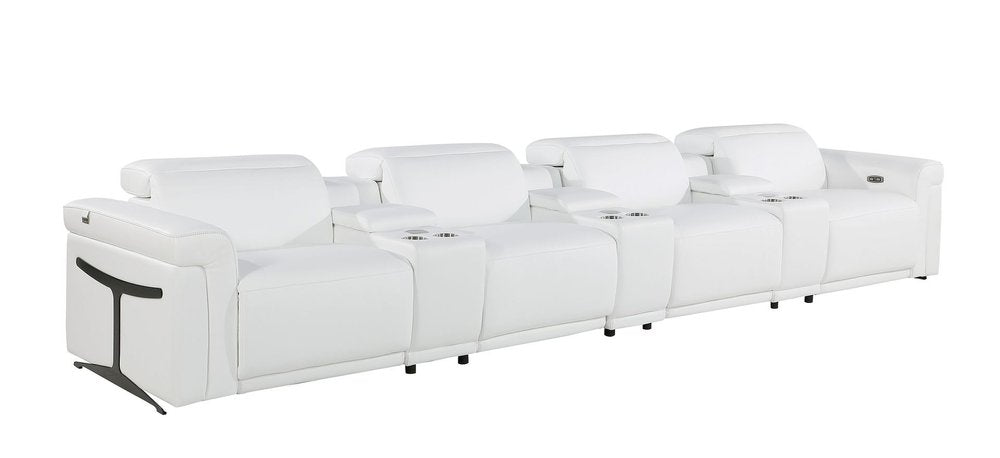 166" Beige Top Grain Leather Reclining Metal USB Sofa