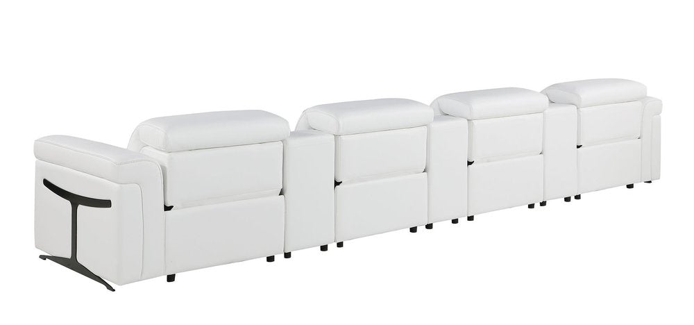 166" Beige Top Grain Leather Reclining Metal USB Sofa