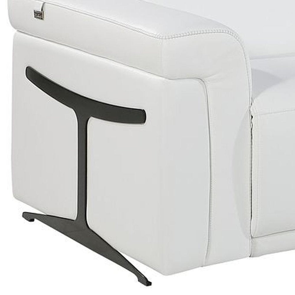 166" Beige Top Grain Leather Reclining Metal USB Sofa