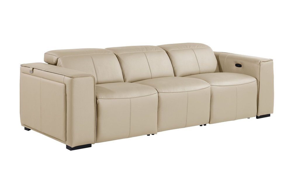 104" Chestnut Top Grain Leather Reclining Metal USB Sofa