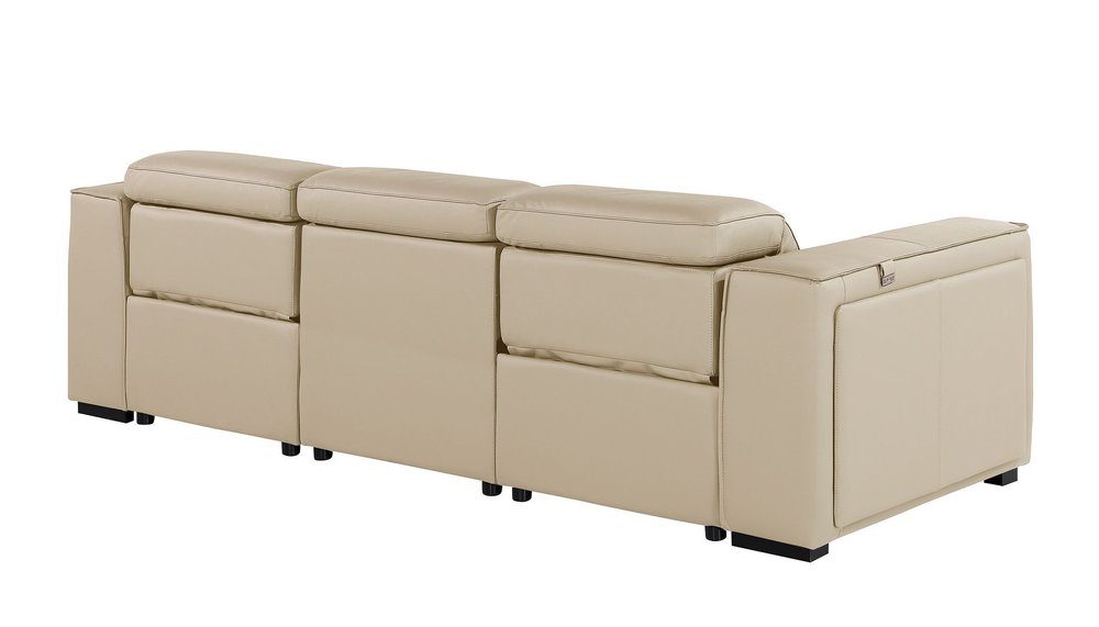 104" Beige Top Grain Leather Reclining Metal USB Sofa