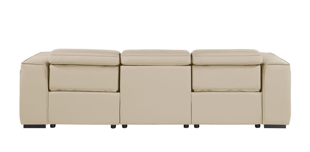 104" Beige Top Grain Leather Reclining Metal USB Sofa