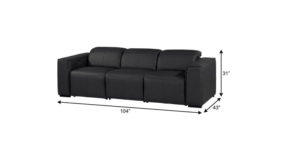 104" Beige Top Grain Leather Reclining Metal USB Sofa