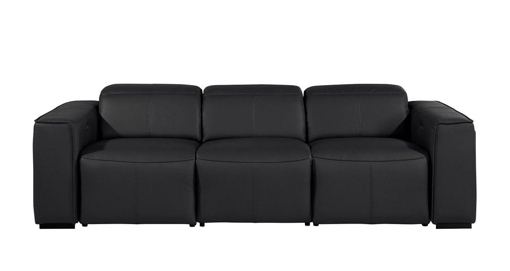 104" Beige Top Grain Leather Reclining Metal USB Sofa