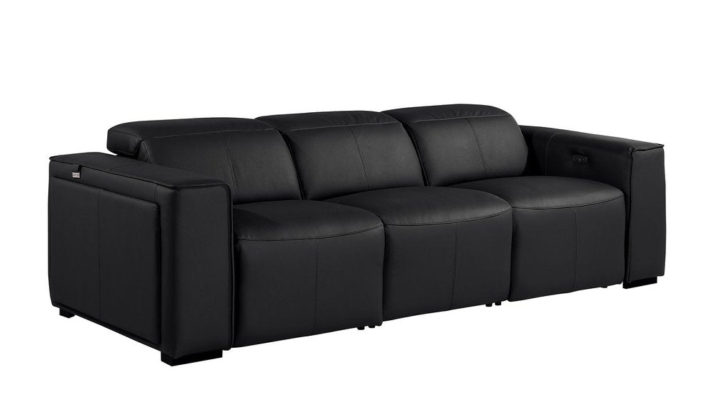 104" Beige Top Grain Leather Reclining Metal USB Sofa
