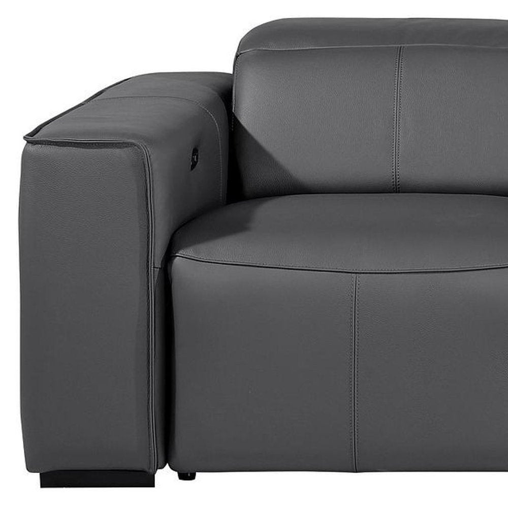 104" Beige Top Grain Leather Reclining Metal USB Sofa