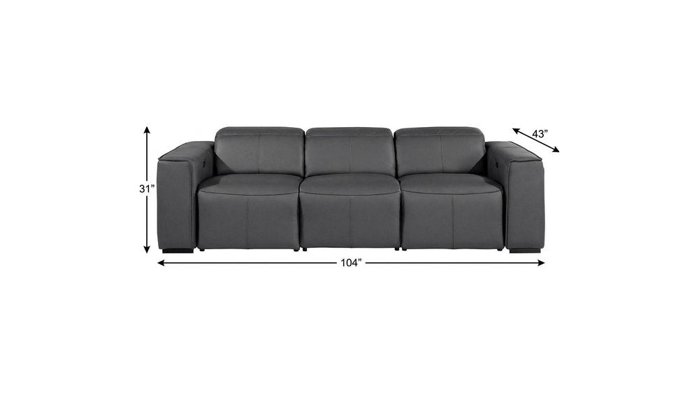 104" Beige Top Grain Leather Reclining Metal USB Sofa