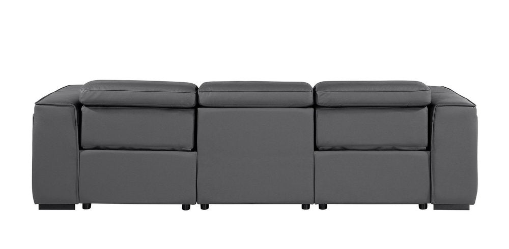 104" Beige Top Grain Leather Reclining Metal USB Sofa