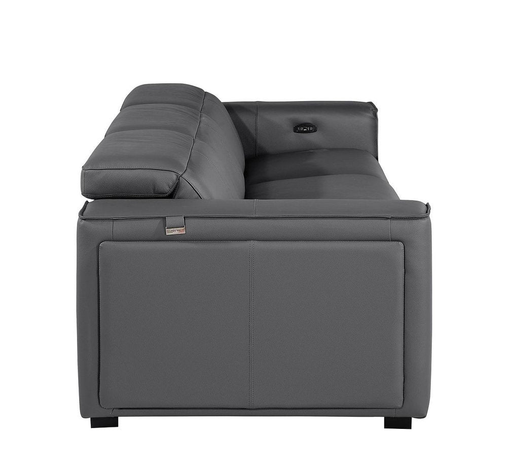 104" Beige Top Grain Leather Reclining Metal USB Sofa