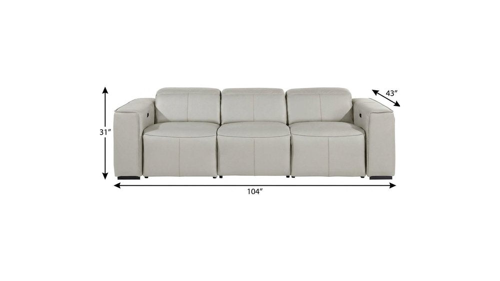 104" Beige Top Grain Leather Reclining Metal USB Sofa