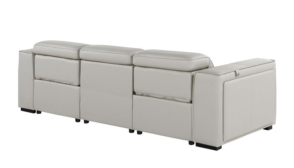 104" Beige Top Grain Leather Reclining Metal USB Sofa