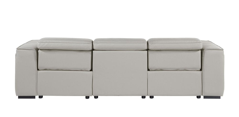 104" Beige Top Grain Leather Reclining Metal USB Sofa