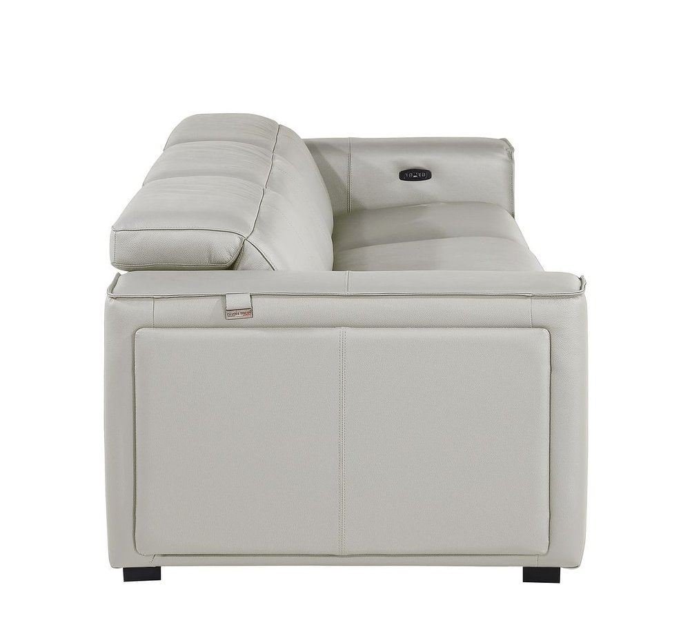 104" Beige Top Grain Leather Reclining Metal USB Sofa