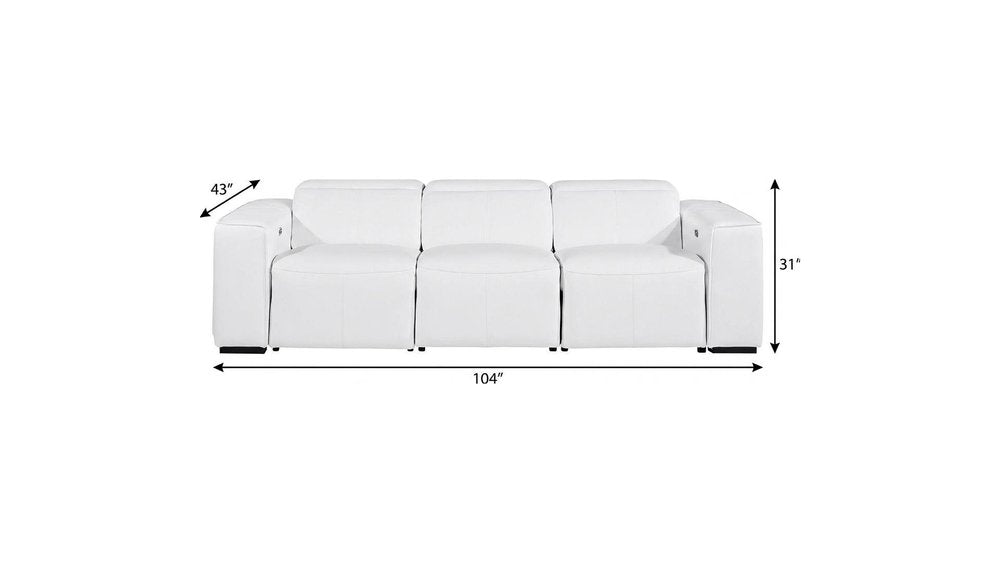 104" Beige Top Grain Leather Reclining Metal USB Sofa