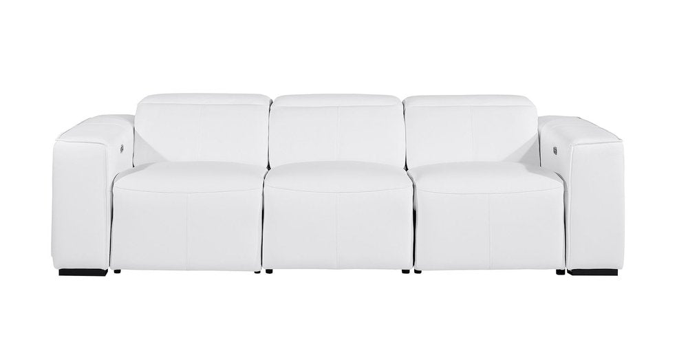 104" Beige Top Grain Leather Reclining Metal USB Sofa