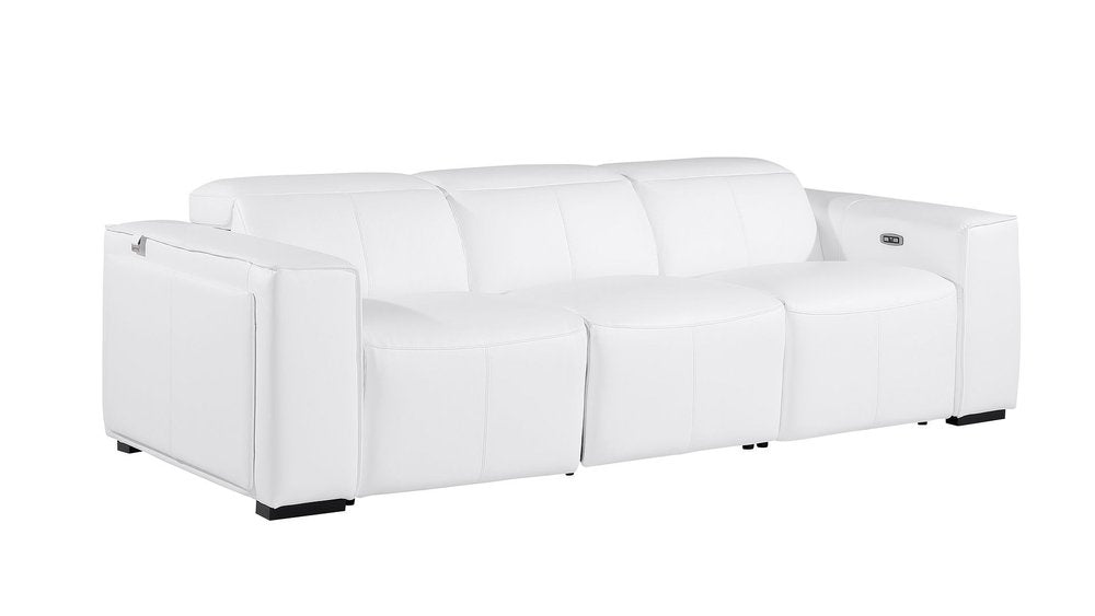 104" Beige Top Grain Leather Reclining Metal USB Sofa