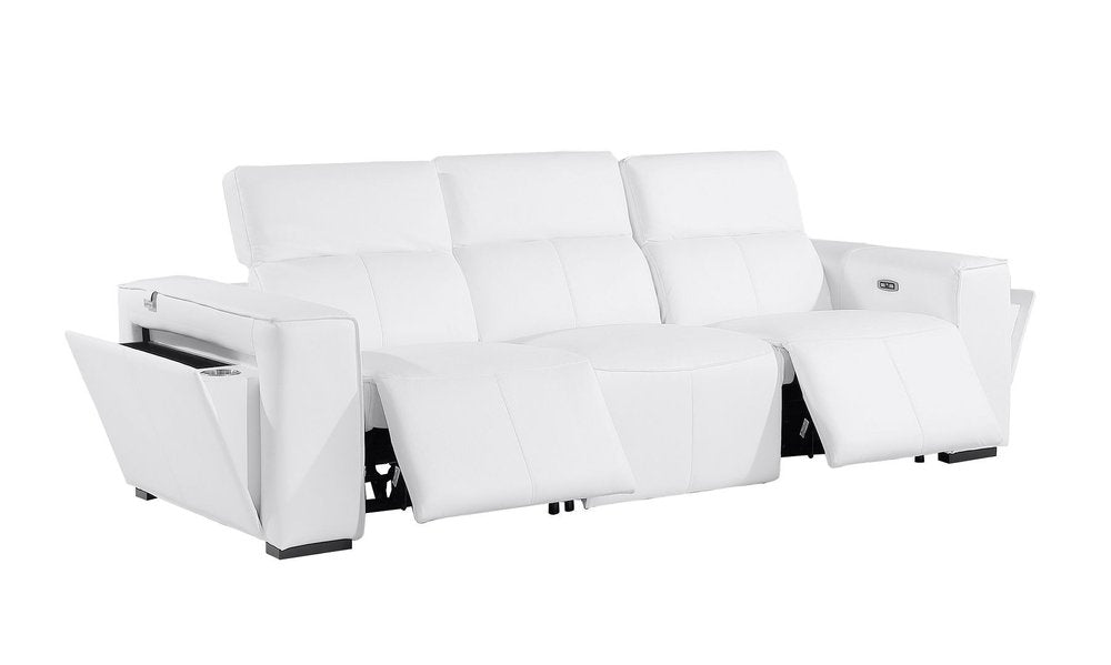 104" Beige Top Grain Leather Reclining Metal USB Sofa
