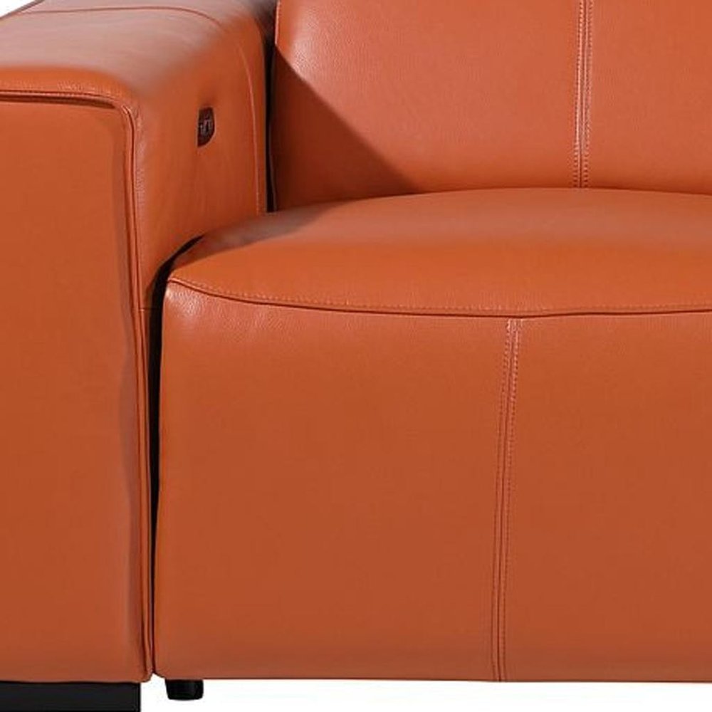 104" Beige Top Grain Leather Reclining Metal USB Sofa
