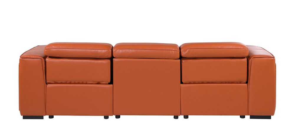 104" Beige Top Grain Leather Reclining Metal USB Sofa