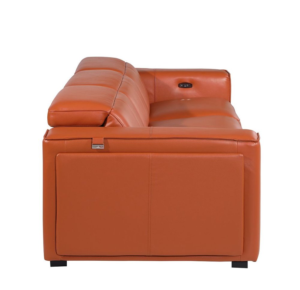 104" Beige Top Grain Leather Reclining Metal USB Sofa