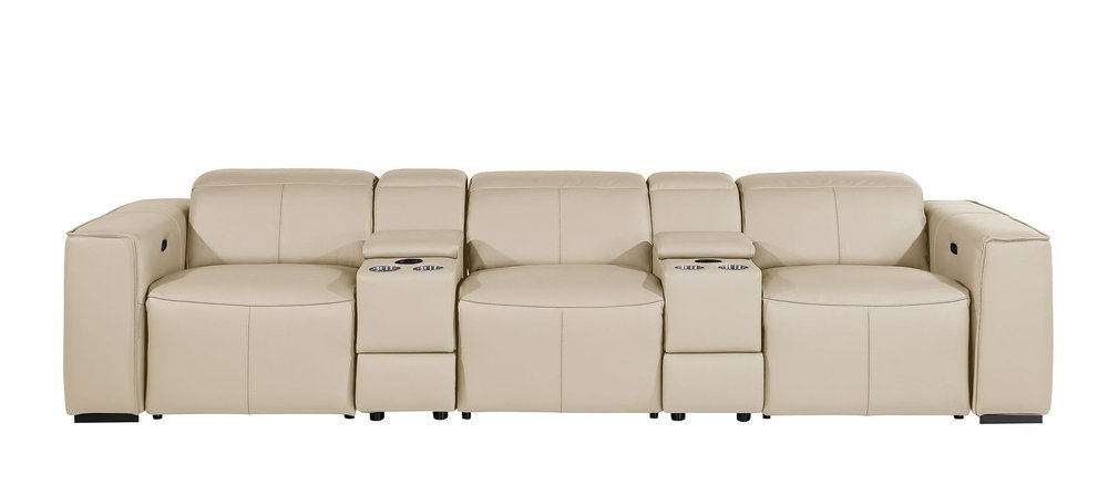 130" Chestnut Top Grain Leather Reclining Metal USB Sofa