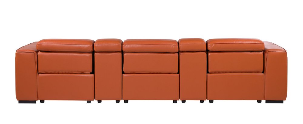 130" Beige Top Grain Leather Reclining Metal USB Sofa