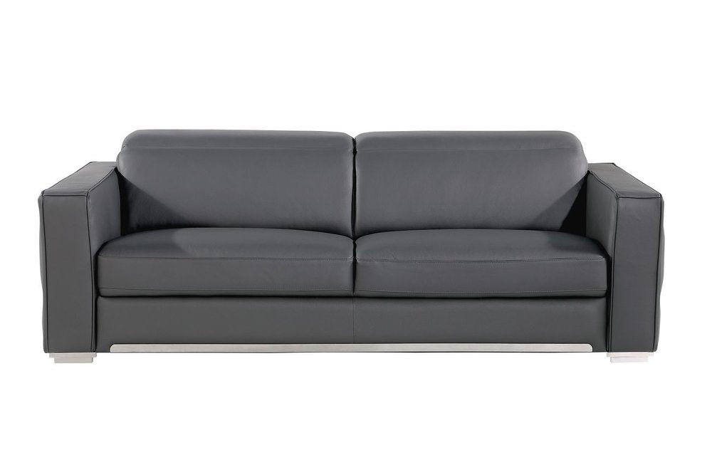89" Dark Gray Top Grain Leather Reclining Solid Wood Sofa