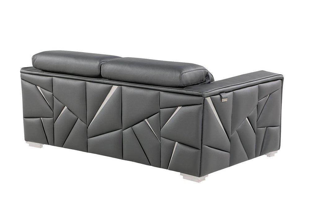 89" Dark Gray Top Grain Leather Reclining Solid Wood Sofa
