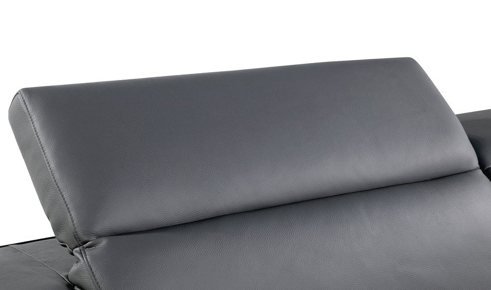 89" Dark Gray Top Grain Leather Reclining Solid Wood Sofa