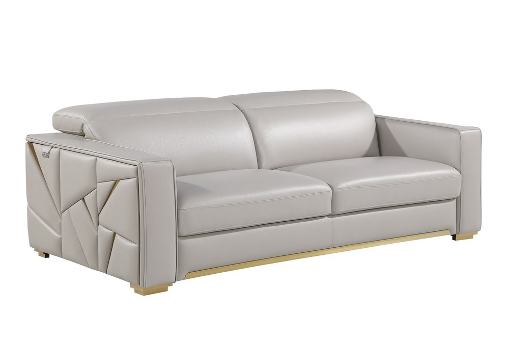 89" Dark Gray Top Grain Leather Reclining Solid Wood Sofa