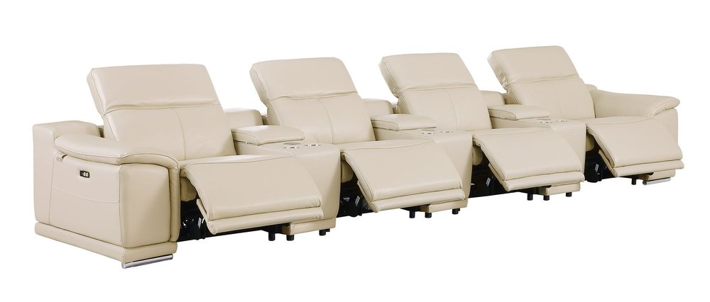 175" White Italian Leather Reclining Metal USB Sofa