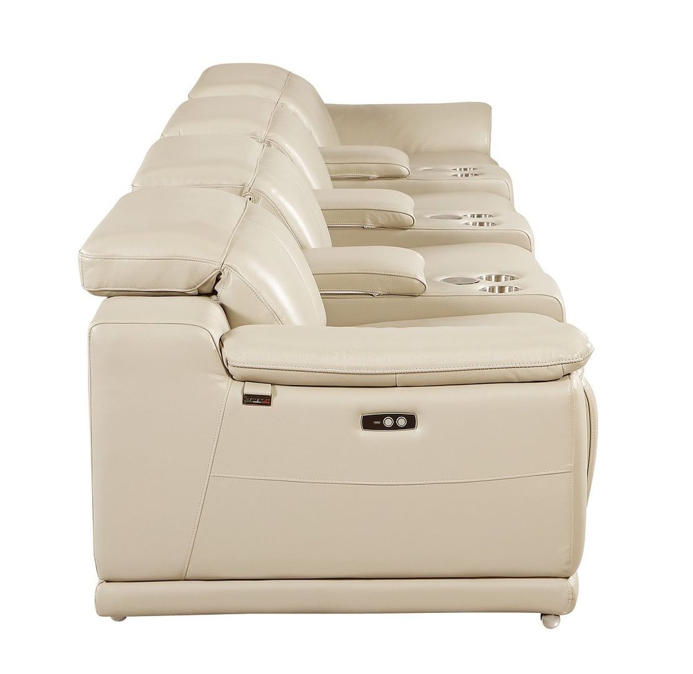 175" White Italian Leather Reclining Metal USB Sofa