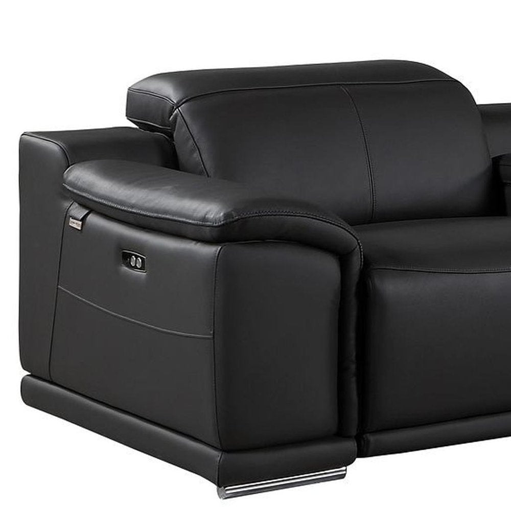 175" Beige Italian Leather Reclining Metal USB Sofa
