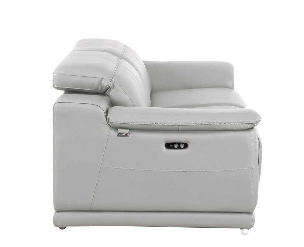 175" Beige Italian Leather Reclining Metal USB Sofa