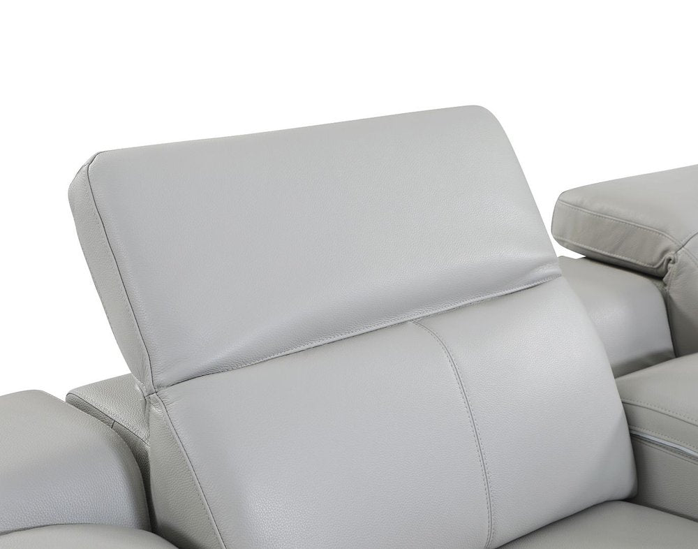 175" Beige Italian Leather Reclining Metal USB Sofa