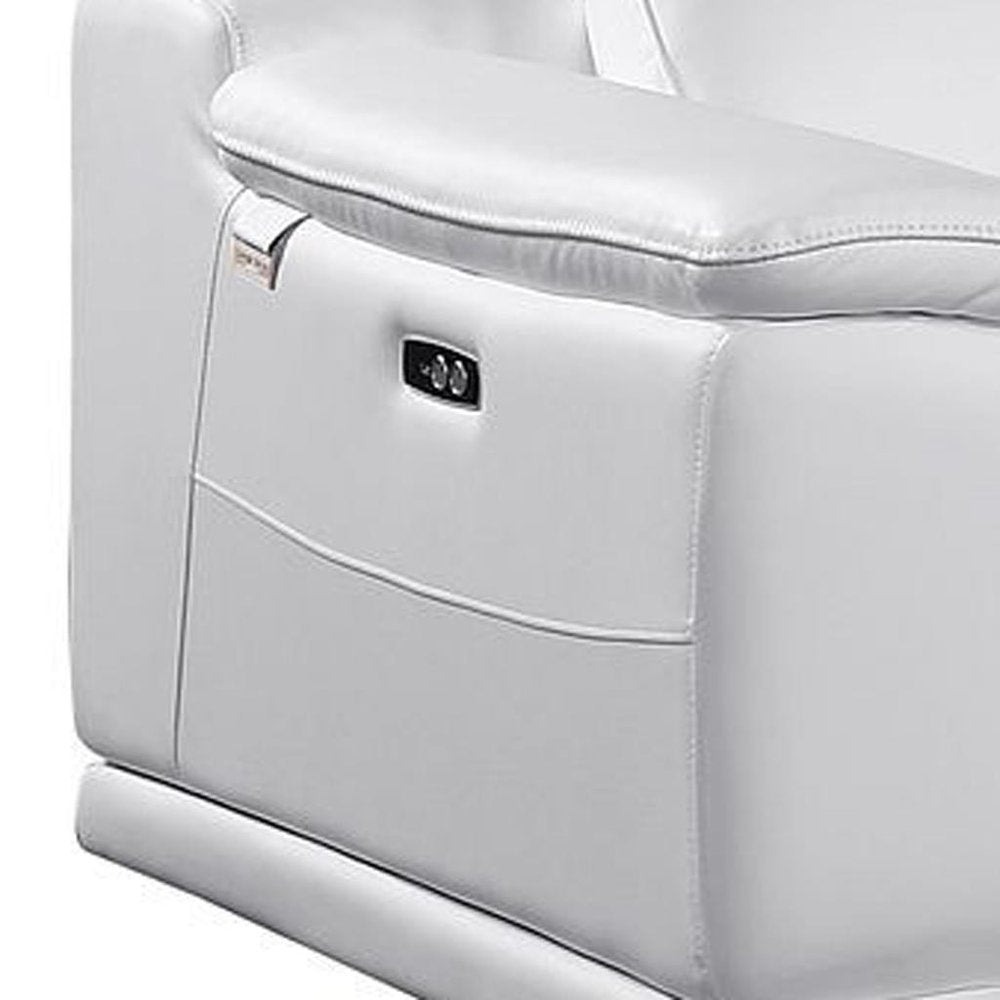 175" Beige Italian Leather Reclining Metal USB Sofa