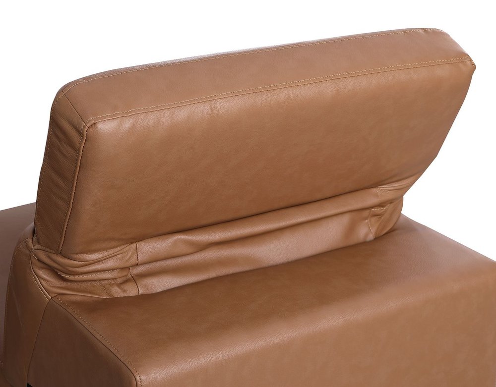 175" Beige Italian Leather Reclining Metal USB Sofa