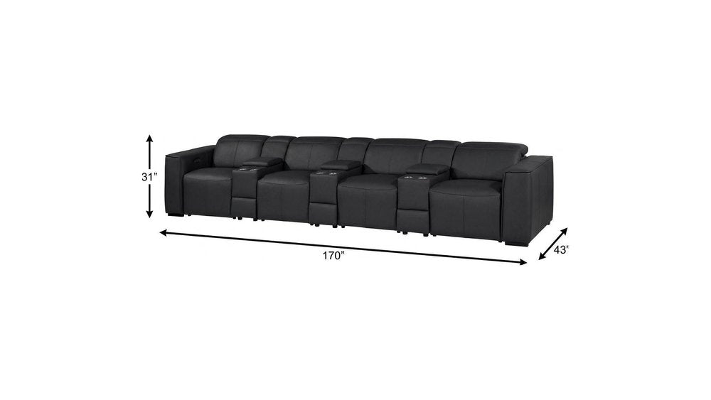170" Beige Top Grain Leather Reclining Metal USB Sofa
