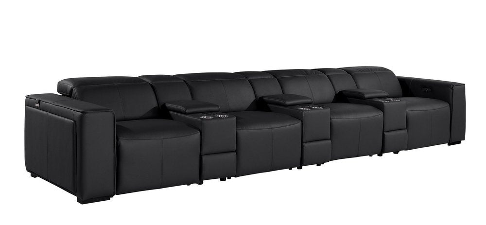 170" Beige Top Grain Leather Reclining Metal USB Sofa